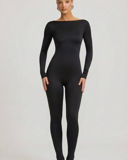 Black Slinky Jersey Bow-Detail Jumpsuit