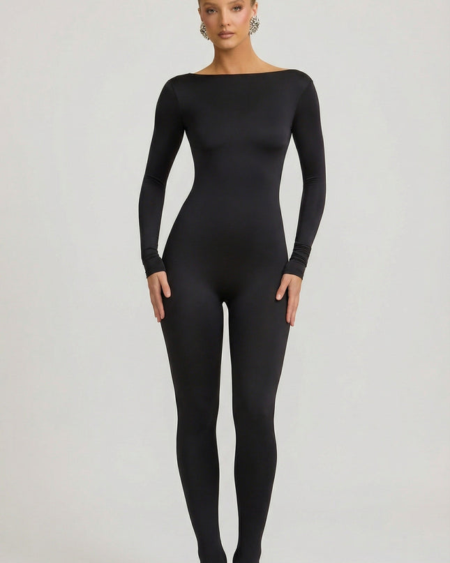 Black Slinky Jersey Bow-Detail Jumpsuit