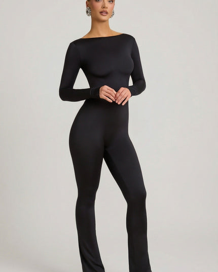 Black Slinky Jersey Bow-Detail Jumpsuit