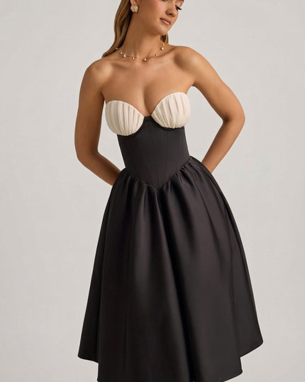 Black Strapless Corset Midi Dress