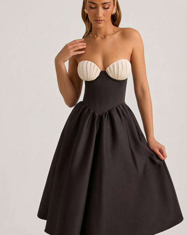 Black Strapless Corset Midi Dress