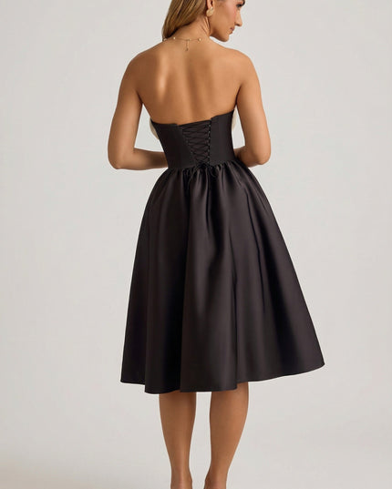 Black Strapless Corset Midi Dress