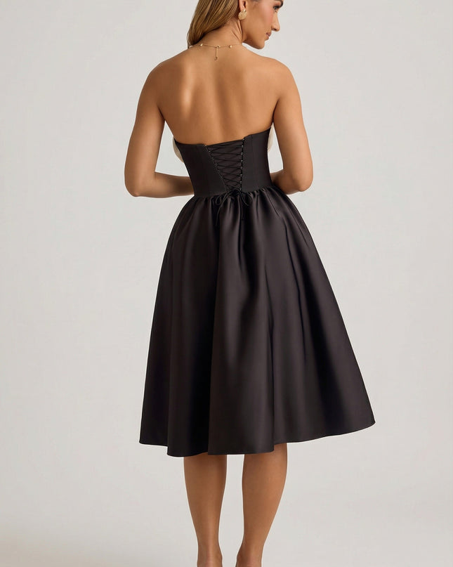 Black Strapless Corset Midi Dress