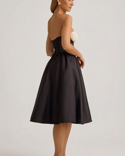 Black Strapless Corset Midi Dress