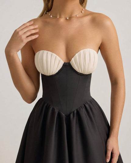 Black Strapless Corset Midi Dress