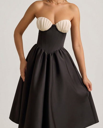 Black Strapless Corset Midi Dress