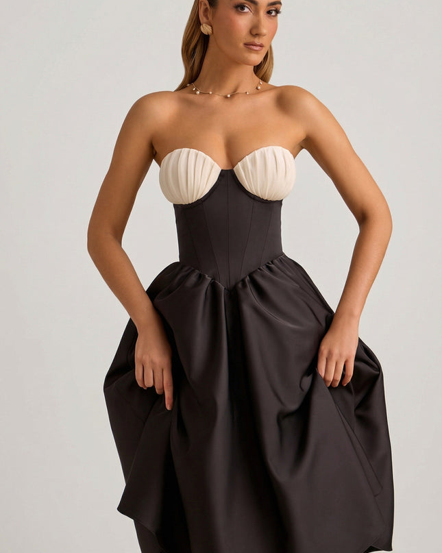 Black Strapless Corset Midi Dress