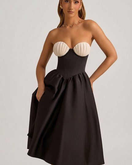 Black Strapless Corset Midi Dress