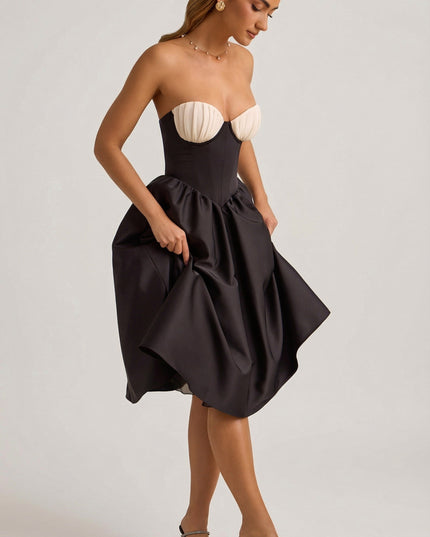 Black Strapless Corset Midi Dress
