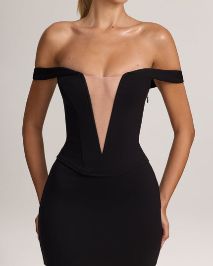 Black Ponte Bardot Mini Dress