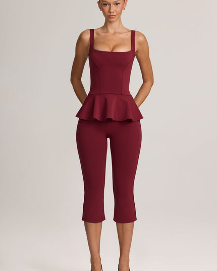 Wine Ponte Peplum Top