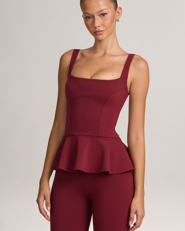 Wine Ponte Peplum Top