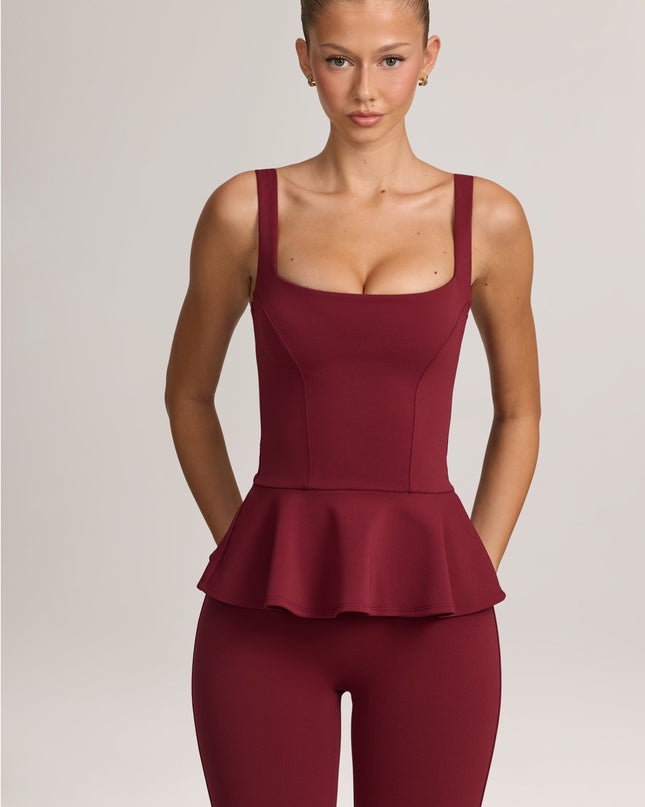 Wine Ponte Peplum Top