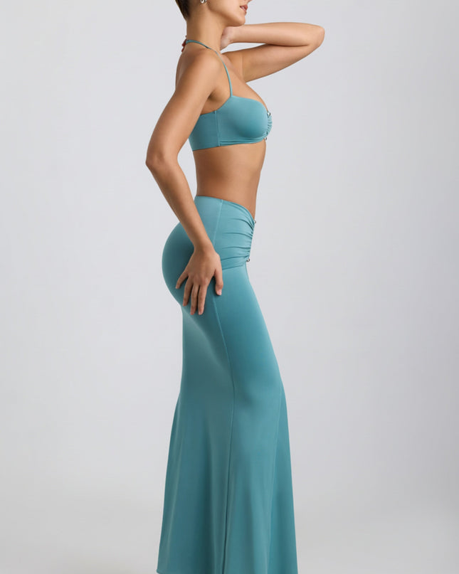 Sea Green Slinky Jersey Hardware Detail Maxi Skirt