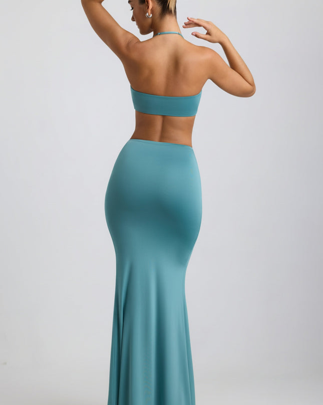 Sea Green Slinky Jersey Hardware Detail Maxi Skirt