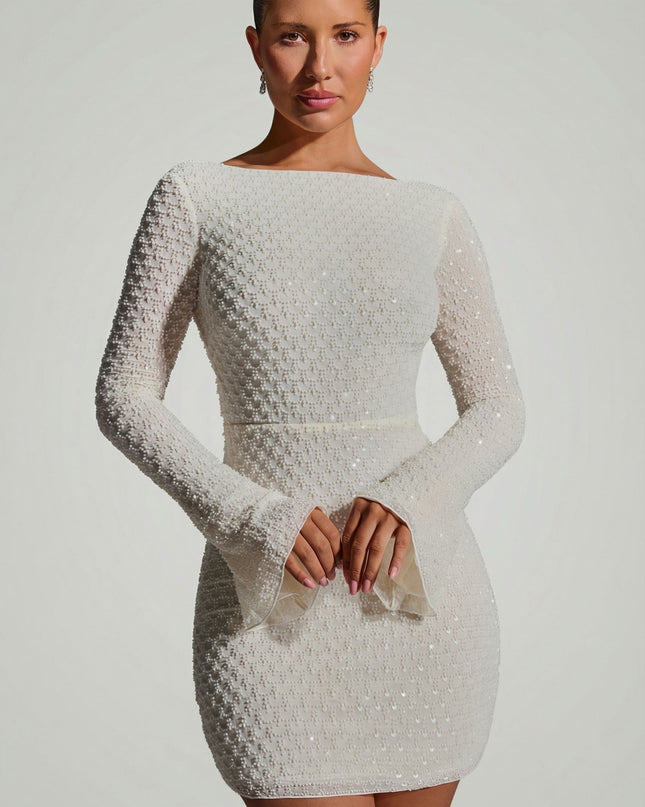 White Embellished Open-Back A-Line Mini Dress