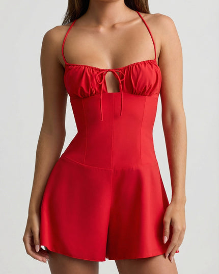 Scarlet Red Ruched Backless Playsuit
