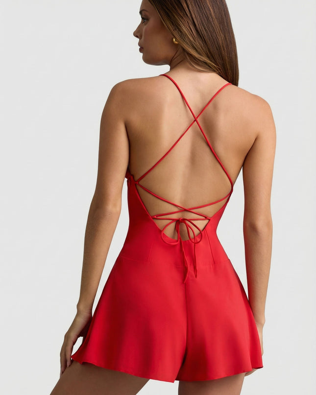 Scarlet Red Ruched Backless Playsuit