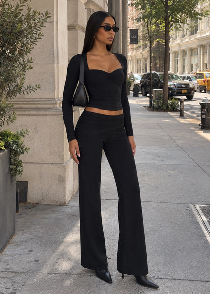 Black Modal Mid-Rise Trousers