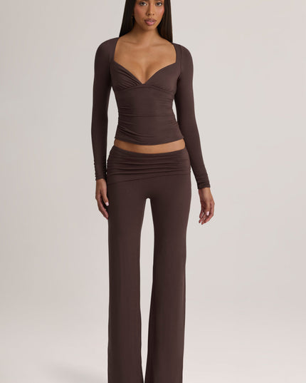 Chocolate Brown Modal Mid-Rise Trousers