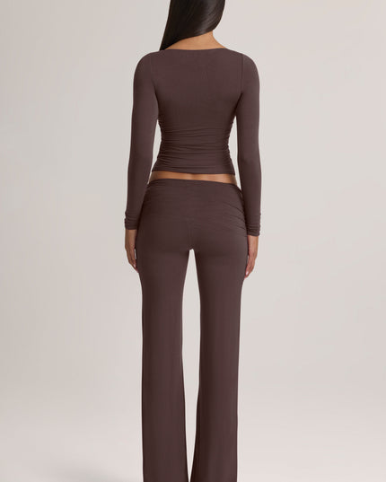 Chocolate Brown Modal Mid-Rise Trousers