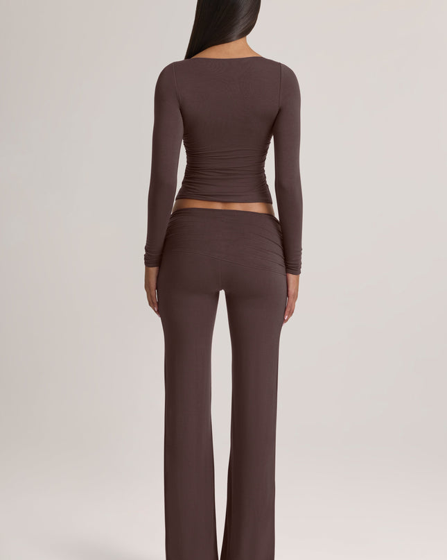 Chocolate Brown Modal Mid-Rise Trousers