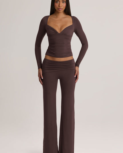 Chocolate Brown Modal Mid-Rise Trousers