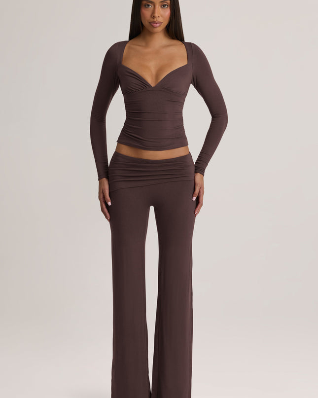 Chocolate Brown Modal Mid-Rise Trousers