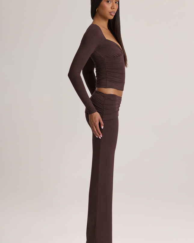 Chocolate Brown Modal Mid-Rise Trousers