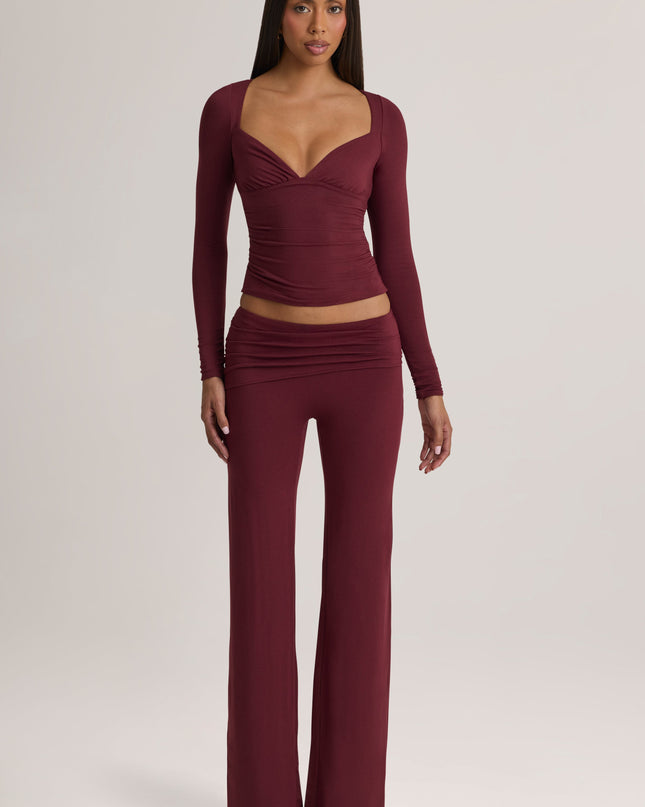 Plum Modal Mid-Rise Trousers