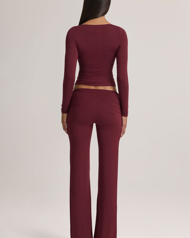 Plum Modal Mid-Rise Trousers