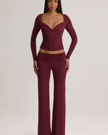Plum Modal Mid-Rise Trousers