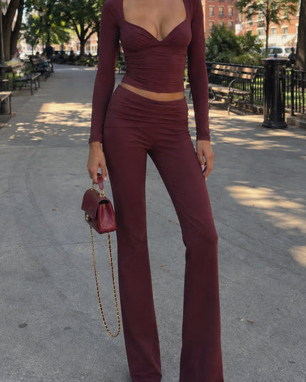 Plum Modal Mid-Rise Trousers