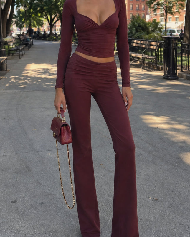 Plum Modal Mid-Rise Trousers