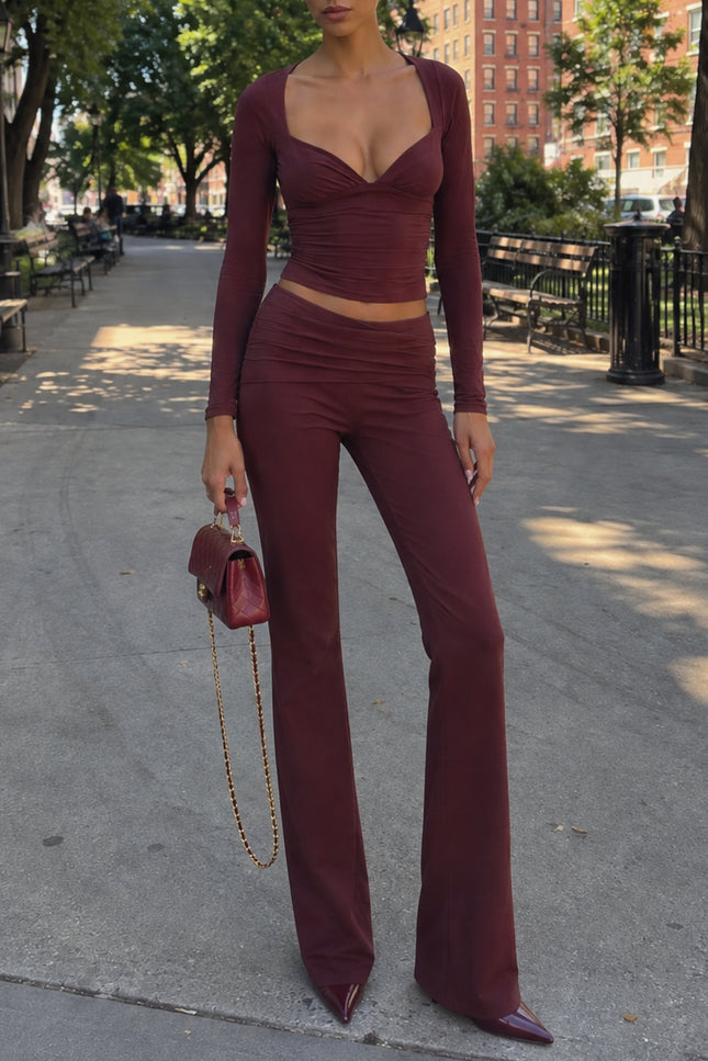 Plum Modal Mid-Rise Trousers