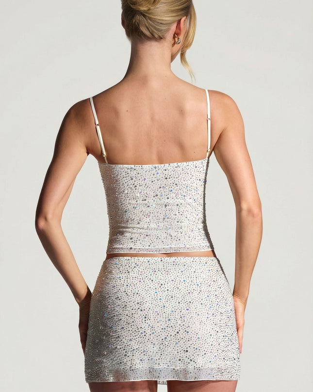 White Embellished Micro Mini Skirt