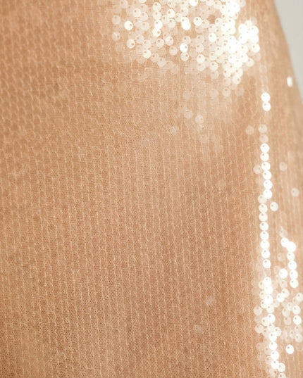 Tan Sheer Sequin One Shoulder Cut Out Maxi Dress