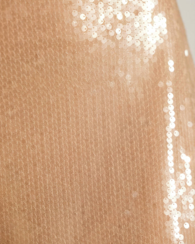 Tan Sheer Sequin One Shoulder Cut Out Maxi Dress