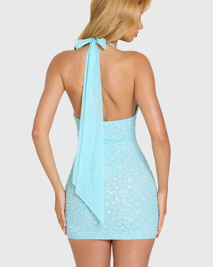 Aqua Embellished Mini Dress