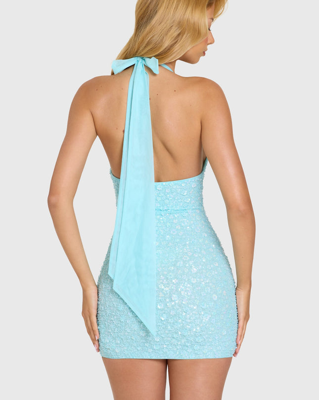 Aqua Embellished Mini Dress