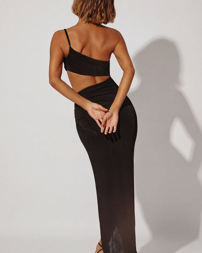 Black One Shoulder Cut Out Maxi Dress