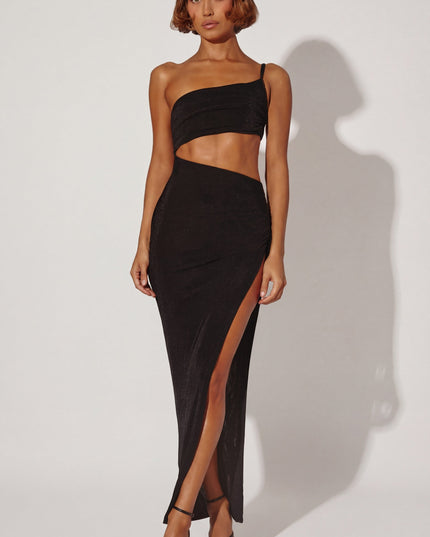 Black One Shoulder Cut Out Maxi Dress
