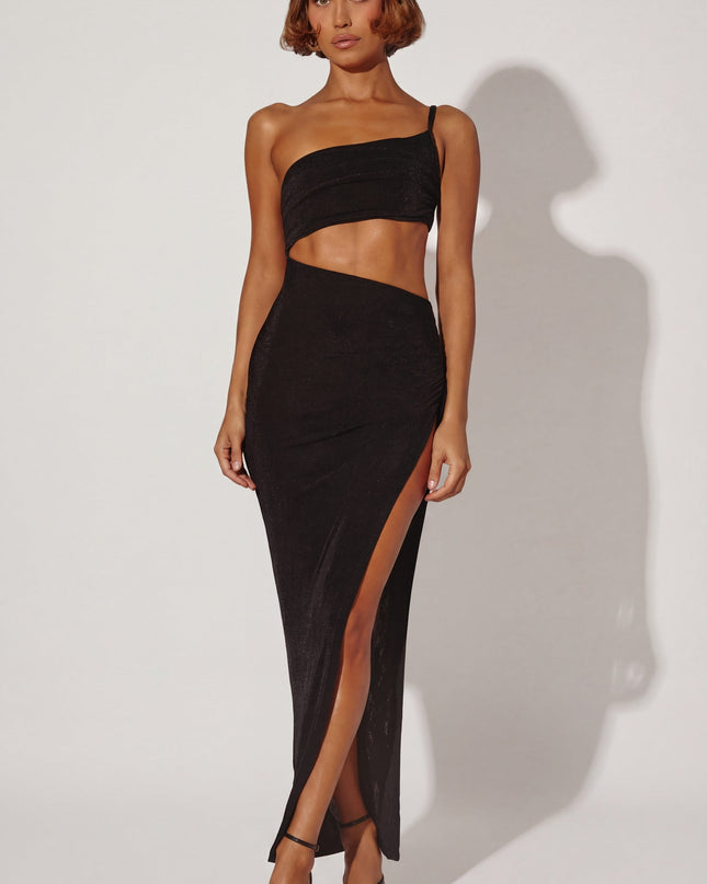 Black One Shoulder Cut Out Maxi Dress