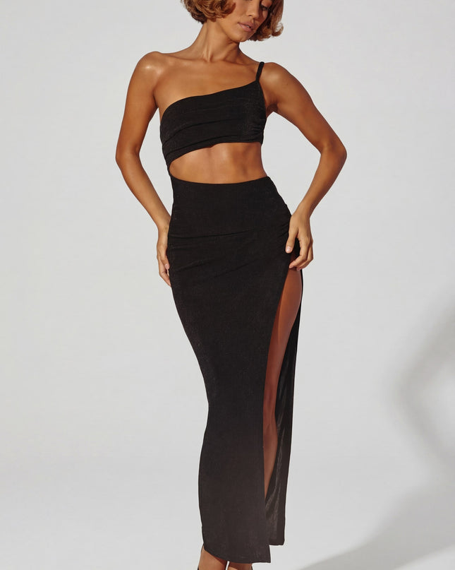 Black One Shoulder Cut Out Maxi Dress