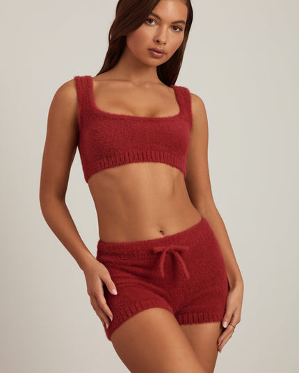 Ruby Red Fluffy Knit Scoop-Neck Bralette