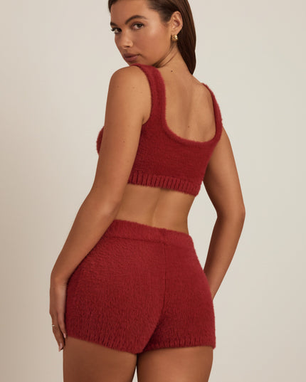 Ruby Red Fluffy Knit Scoop-Neck Bralette