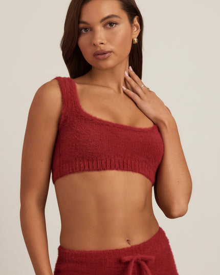 Ruby Red Fluffy Knit Scoop-Neck Bralette
