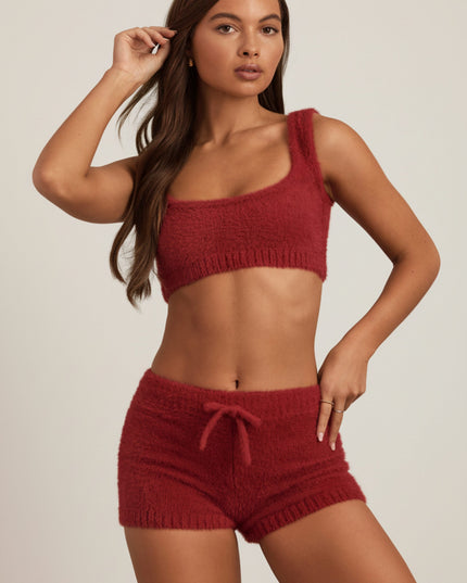 Ruby Red Fluffy Knit Scoop-Neck Bralette