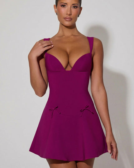 Plum Bow-Detail A-Line Mini Dress