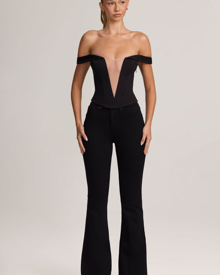 Black Ponte Bardot Corset Top